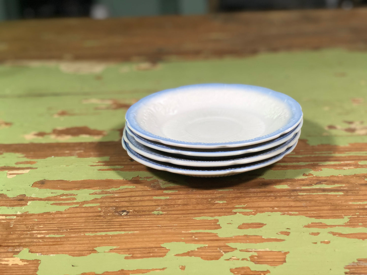 Vintage 1940's Anchor Hocking Alice White with Blue Trim Saucer - Sold Individually