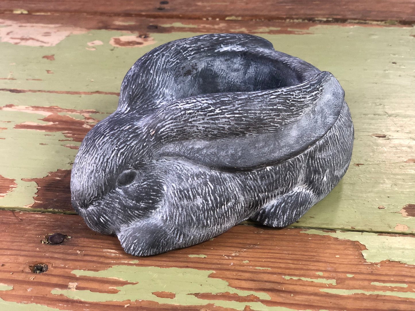 Upcycled Rabbit Planter - Ceramic painted Like Concrete