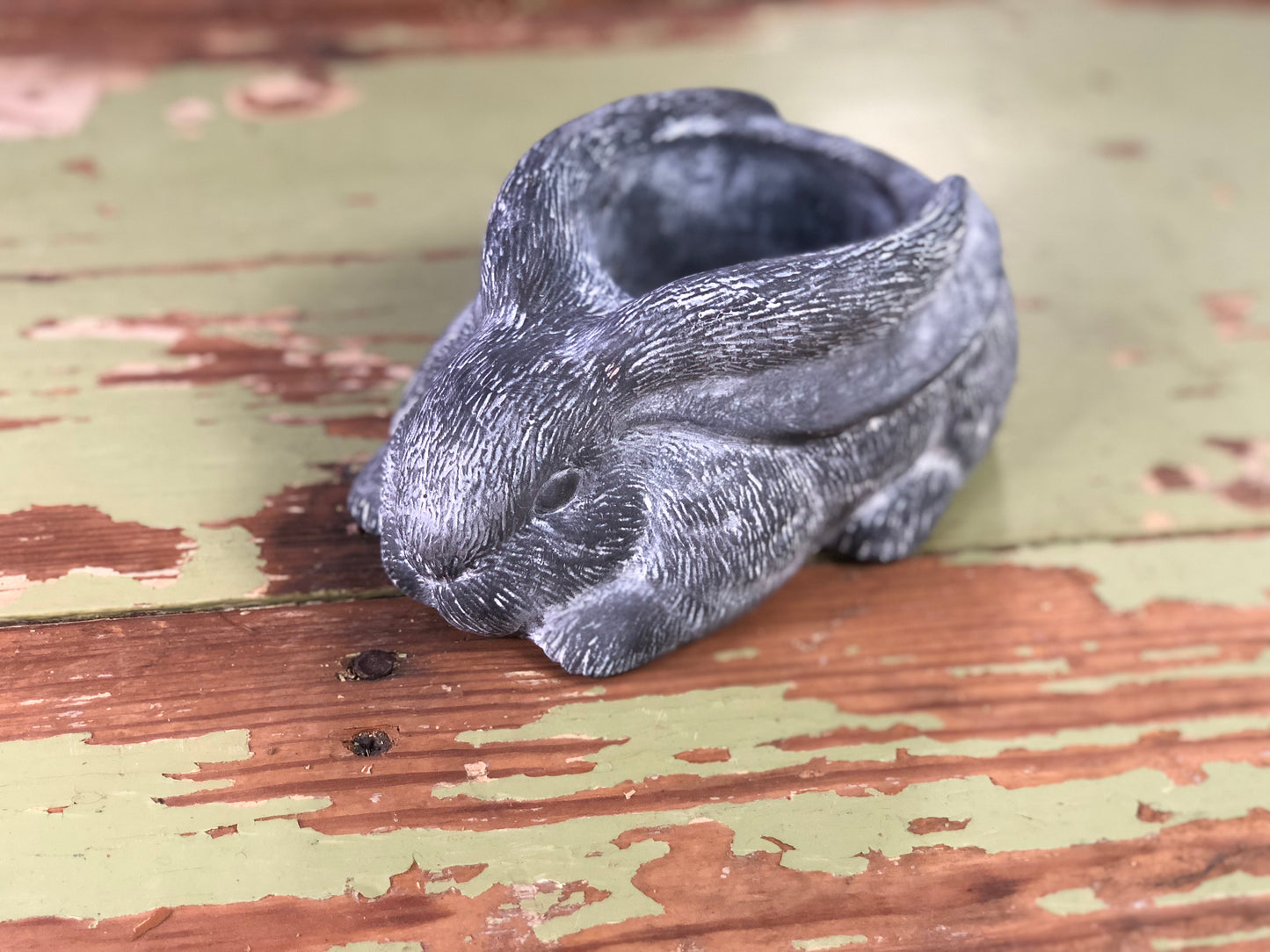 Upcycled Rabbit Planter - Ceramic painted Like Concrete