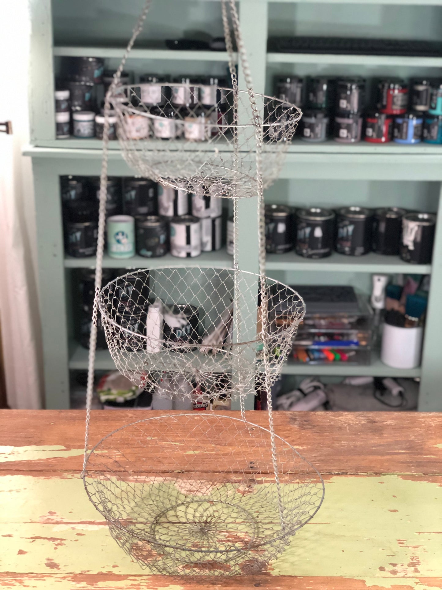 Vintage 3 Tiered Hanging Wire Basket