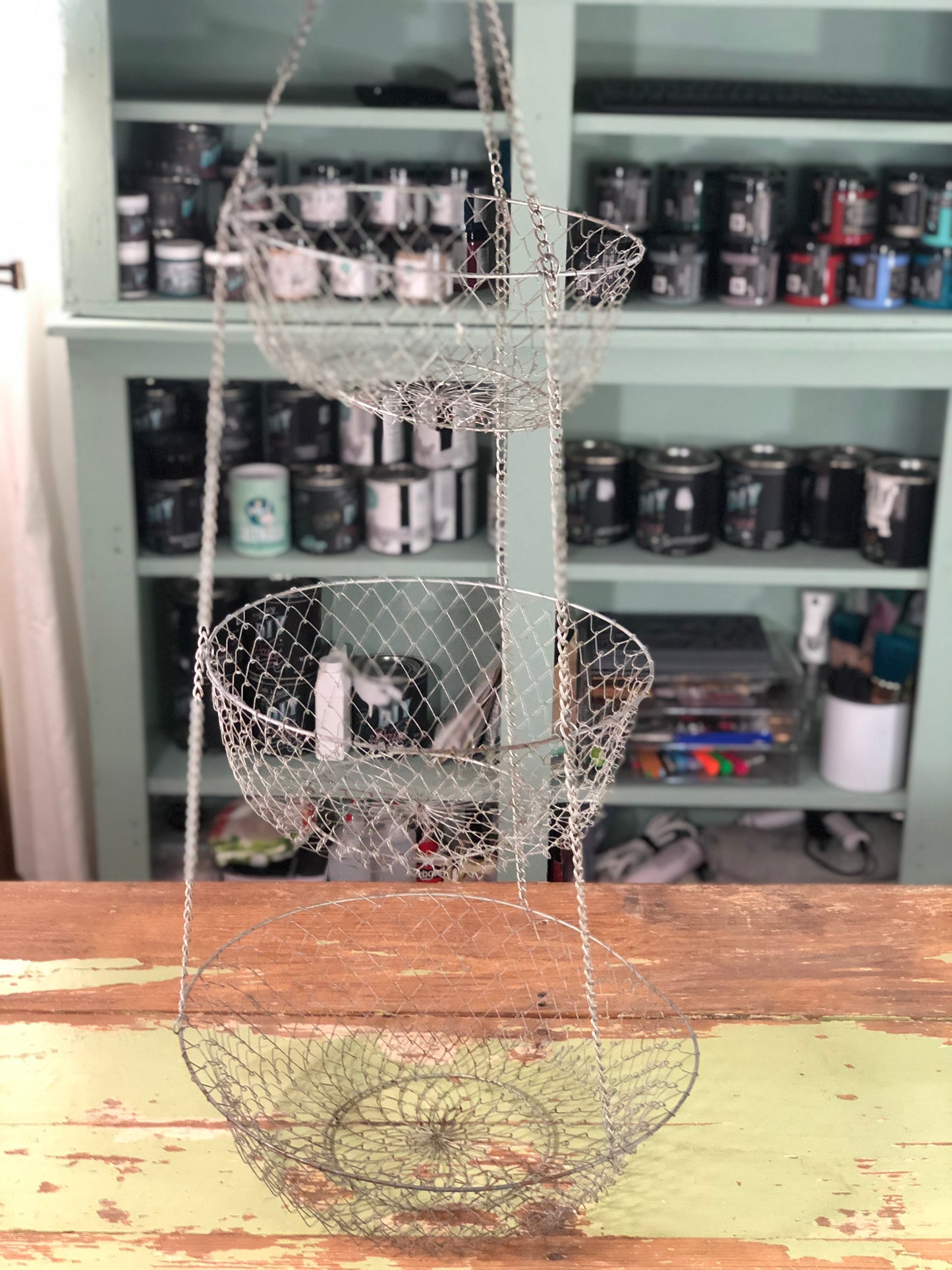 Vintage 3 Tiered Hanging Wire Basket