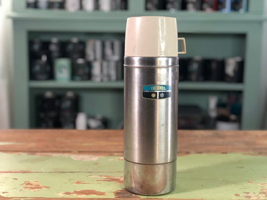 Vintage Silver Thermos with White Cap