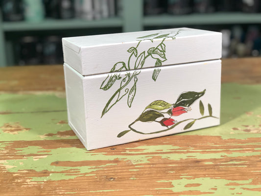 Upcycled White Recipe Box with Green Leaves