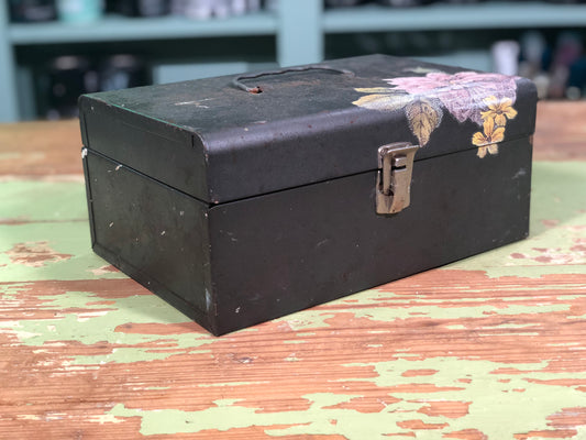 Upcycled Black Metal Box with Flower