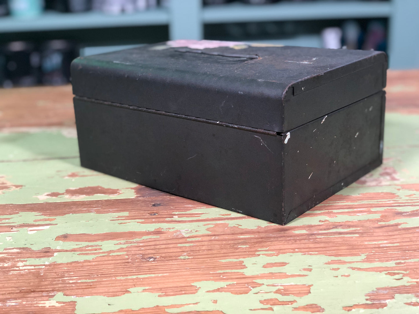 Upcycled Black Metal Box with Flower