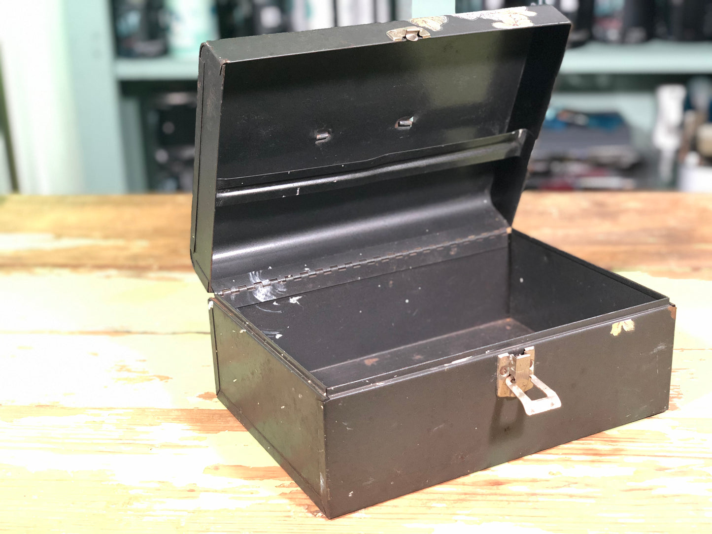 Upcycled Black Metal Box with Flower