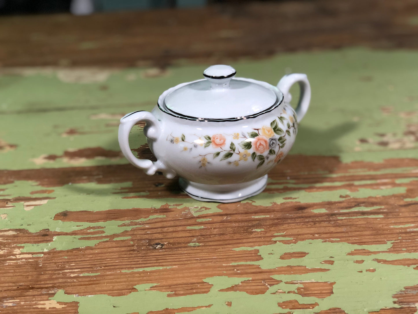 Vintage Floral Sugar Bowl with Lid