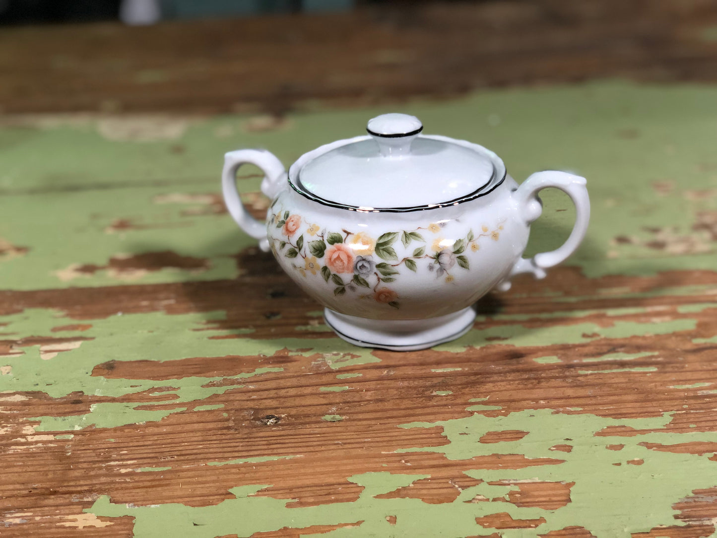 Vintage Floral Sugar Bowl with Lid