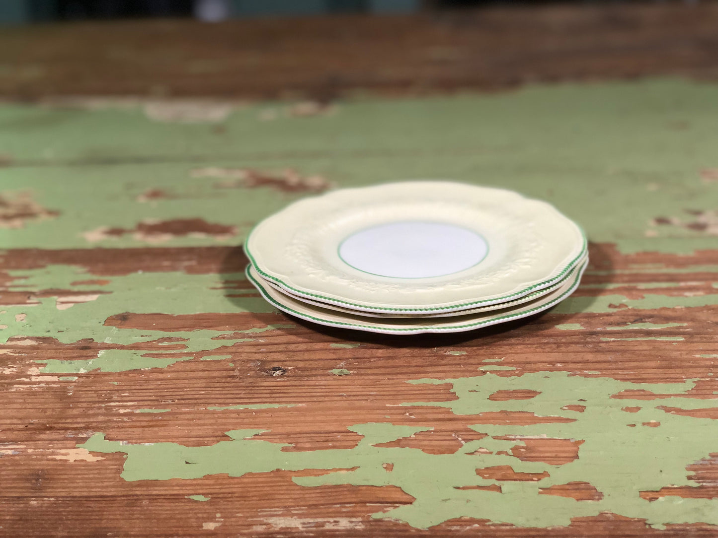 Cream and Green Ironstone Saucer - Sold Individually