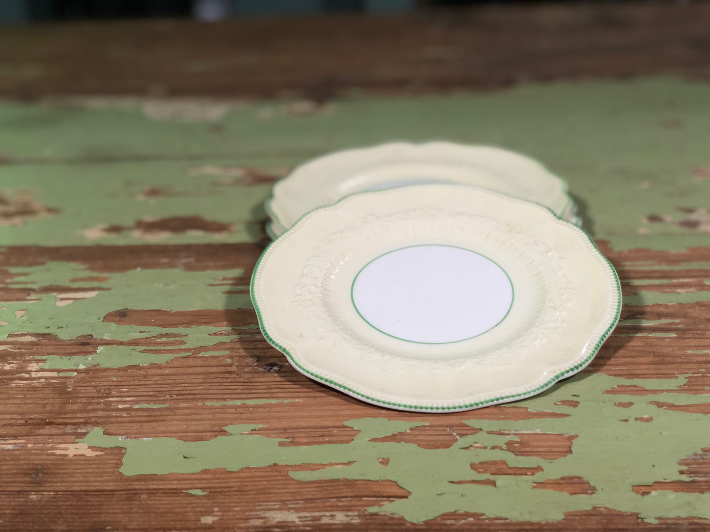 Cream and Green Ironstone Saucer - Sold Individually