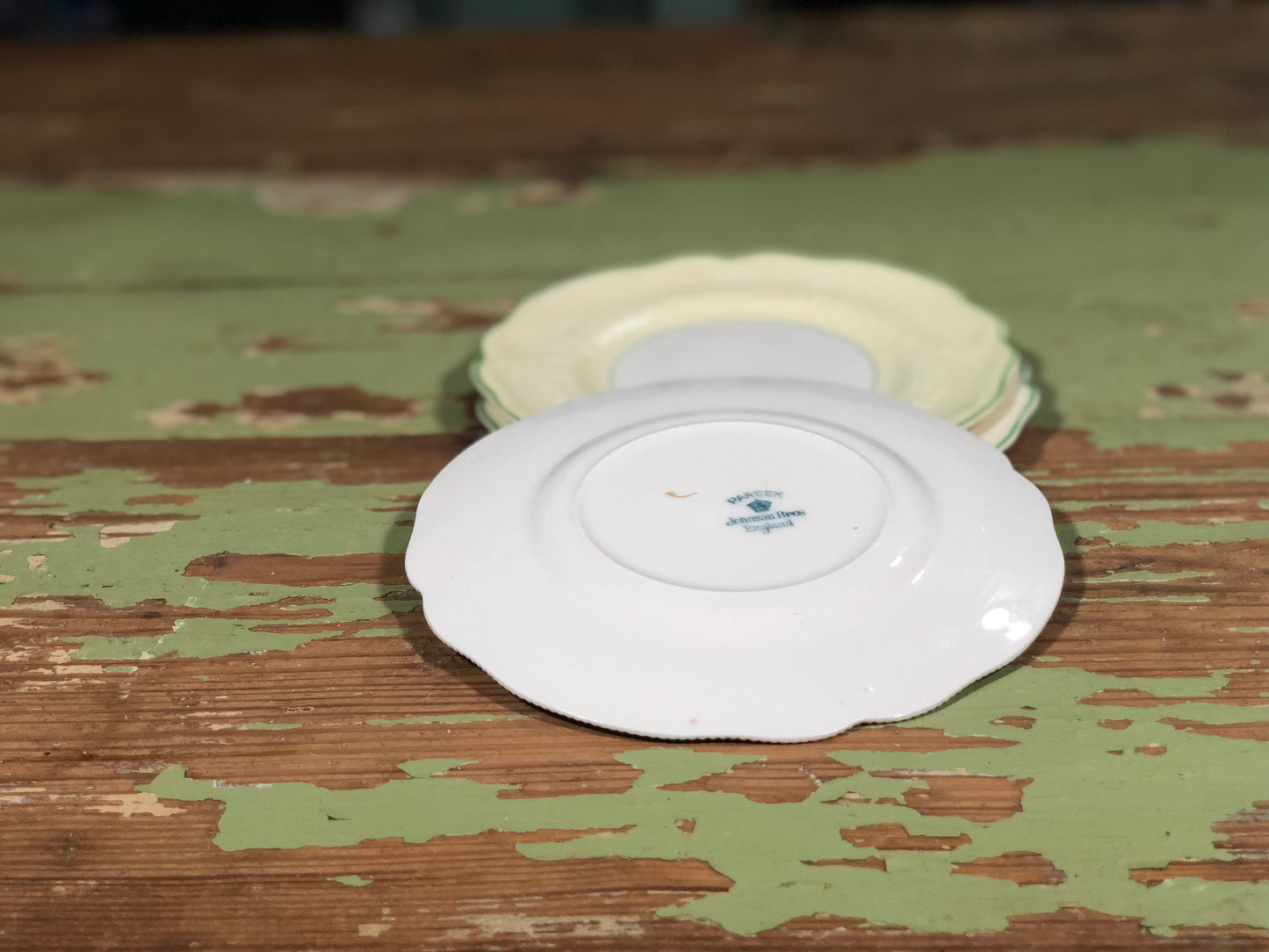 Cream and Green Ironstone Saucer - Sold Individually