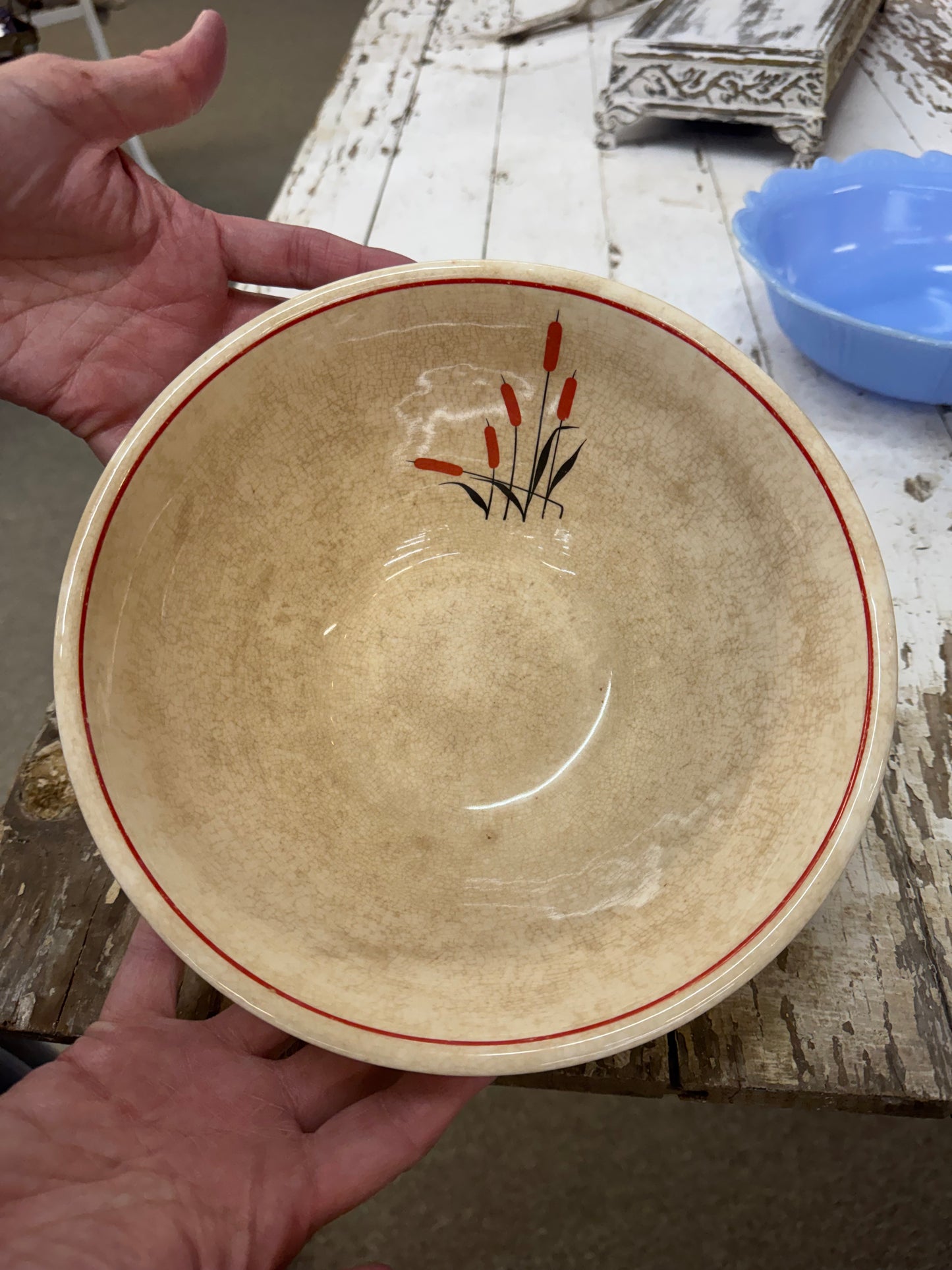 Vintage Cattail Mixing Bowl